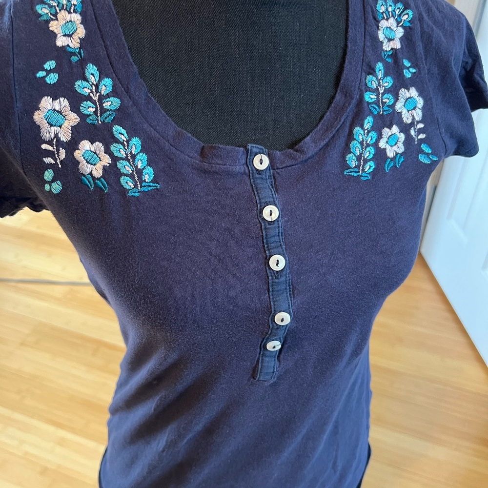 Embroidered Navy Blue Women's Top